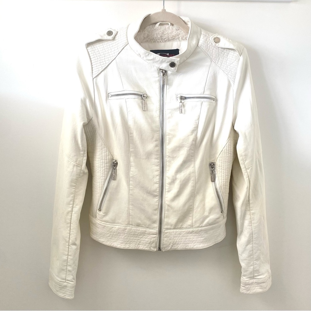 White Faux Leather Moto Jacket | Size Large